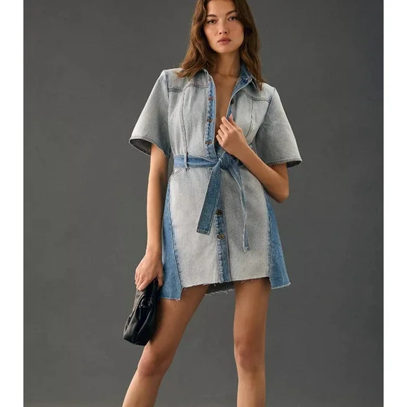 Significant Other Teddie Belted Denim Dress in Blue sz 12 - Picture 1 of 6